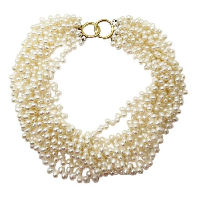 1990s Tiffany &Co Picasso 18k 750 Gold Freshwater Pearl 8 Strands Choker Necklace For Sale