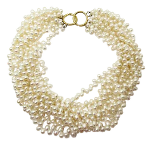 1990s Tiffany &Co Picasso 18k 750 Gold Freshwater Pearl 8 Strands Choker Necklace