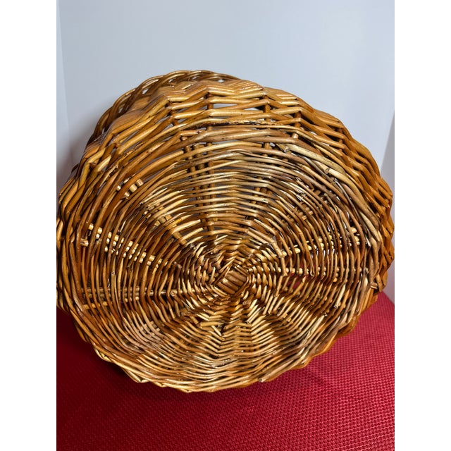 Brown Large Early 20th Century Woven Wicker Rattan Gathering Shopping Harvesting Market Basket For Sale - Image 8 of 9