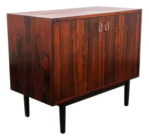 Mid Century Modern Compact Credenza Cabinet Entry 2 Door Rosewood MCM Vintage
