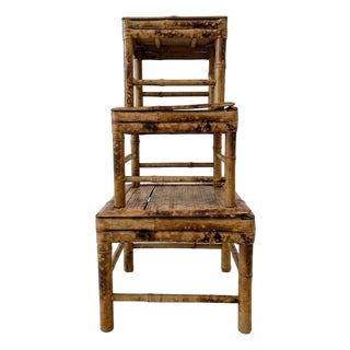Vintage Chinese Bamboo Nesting Plant Stand Risers - Set of Three For Sale
