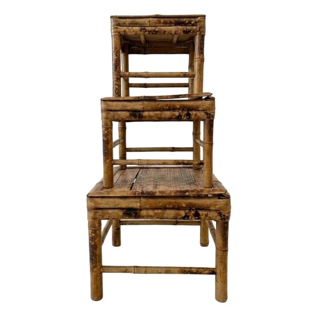Vintage Chinese Bamboo Nesting Plant Stand Risers - Set of Three For Sale