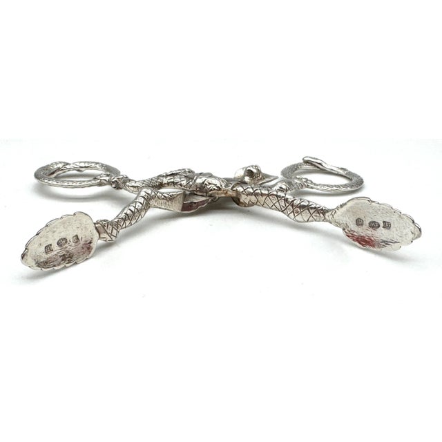 English Sterling Jester & Ouroboros Snake Sugar Tongs, Birmingham 1887 For Sale - Image 9 of 12