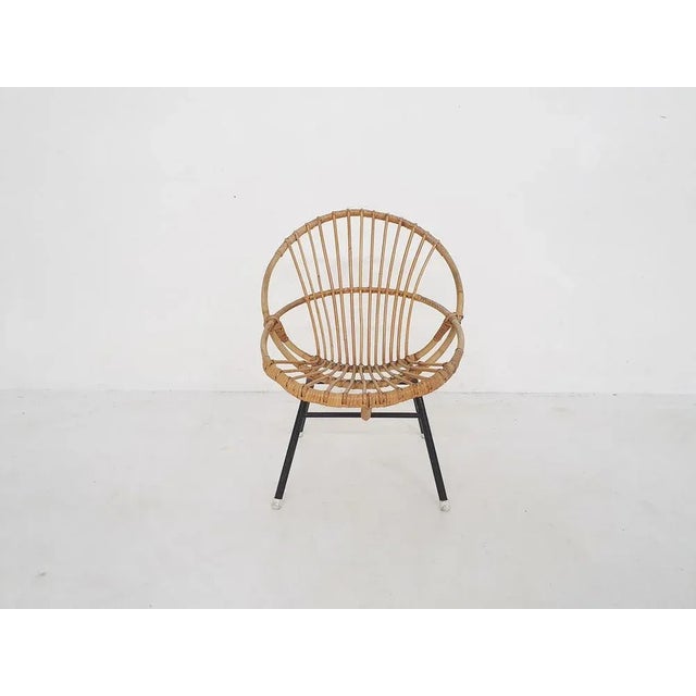 Rattan & Metal Lounge Chair from Rohe Noordwolde, the Netherlands, 1950s For Sale - Image 10 of 10