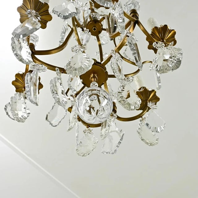 French Vintage Petite Brass & Crystal Chandelier For Sale - Image 11 of 12
