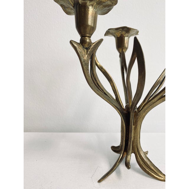 Art Deco Floral Brass Candleholder For Sale - Image 4 of 10