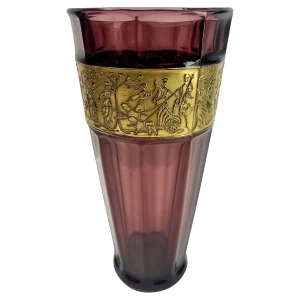 Art Deco Moser & Söhne Carlsbad Glass Vase with Relief-Cut Panel, 1930s