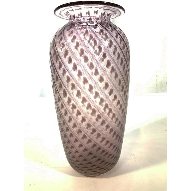 1960s Pink White Swirl Art Glass Vase, Signed For Sale - Image 5 of 5