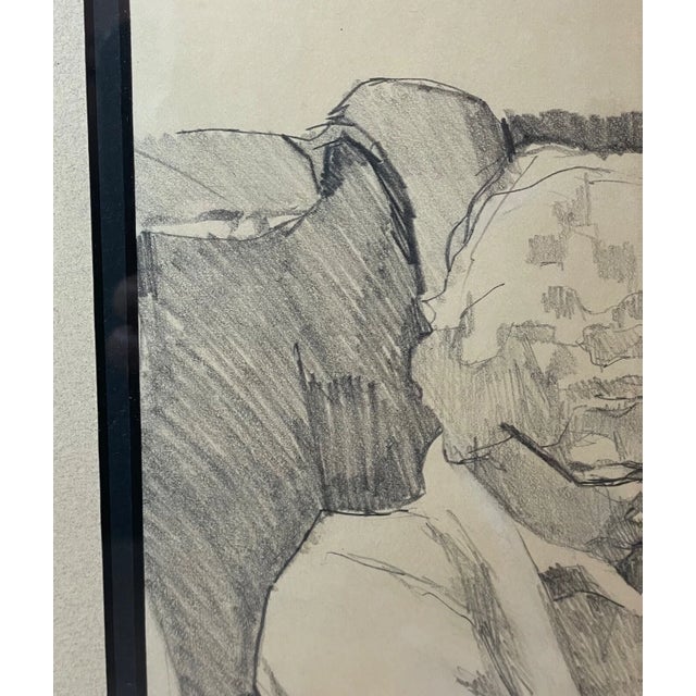Vintage 1971 Original S Stirling Stylized Pencil Conte Drawing Sketch Elder Lady For Sale In New York - Image 6 of 11