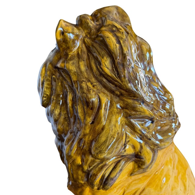 Large Italian Majolica Roaring Lion Sculpture, Hand-Painted Glazed Ceramic 1970s For Sale - Image 9 of 11