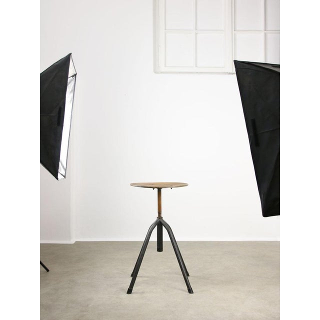 Mid-Century Industrial Italian Black Metal and Plywood Swivel Stool, 1950s For Sale - Image 9 of 12