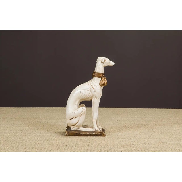 Midcentury Whippet Dog Sculpture in Painted Composite With Gilded Collar For Sale - Image 4 of 17