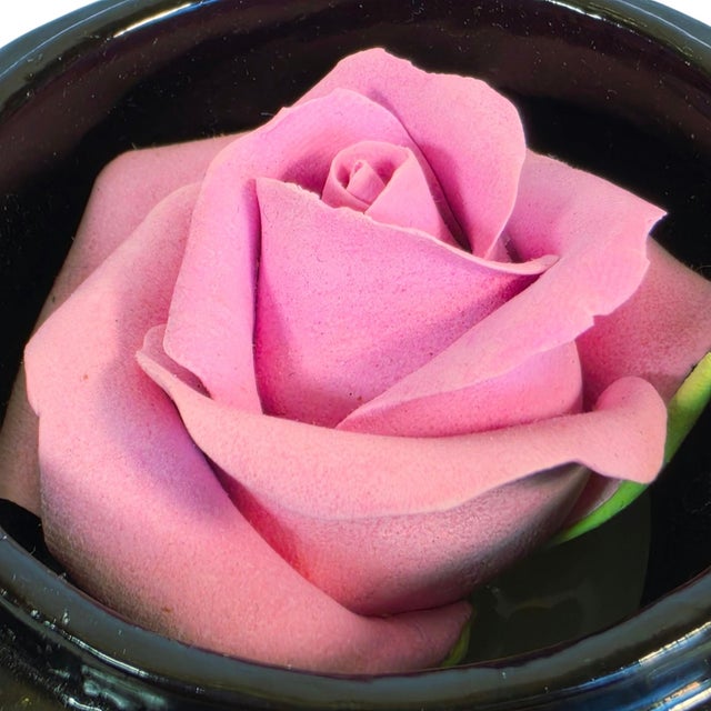 Vintage Japanese Lacquerware Round Trinket Box With Porcelain Rose Accent For Sale - Image 11 of 17