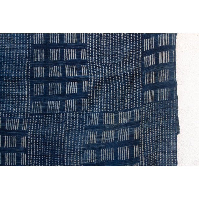 Grid & Block Indigo Mud Cloth Throw For Sale - Image 4 of 8