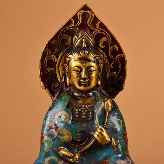 Mid 20th Century Set of 3 Cloisonne Enamel Buddha Figures – 7.1" Gilt Bronze Statues For Sale - Image 9 of 9