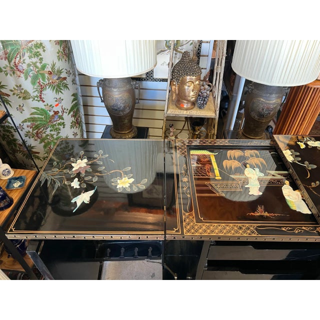 Black Mid Century Asian Folding Bar Cart & Cabinet For Sale - Image 8 of 12