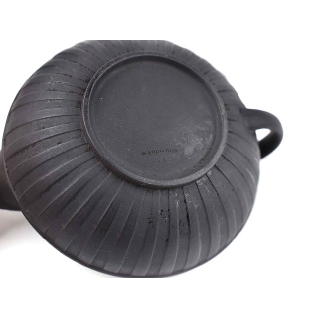 19th Century Antique Wedgwood Black Basalt Engine-Turned Creamer & Sugar Bowl - Set of 2 For Sale - Image 6 of 9