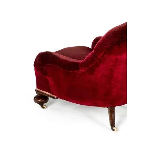 Victorian Burgundy Velvet Armchair For Sale - Image 6 of 11