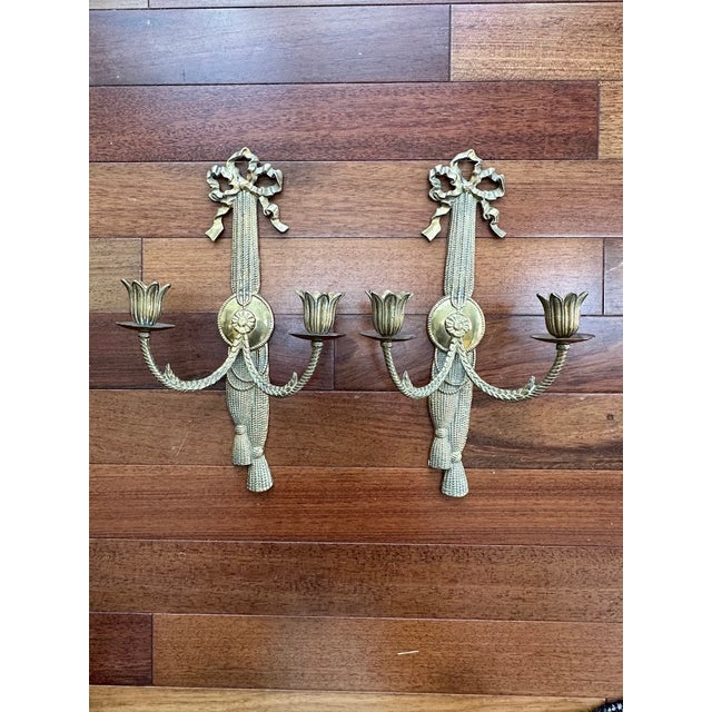 Late 20th Century Vintage Andrea by Sadek Gilded Candle Sconces For Sale - Image 5 of 5