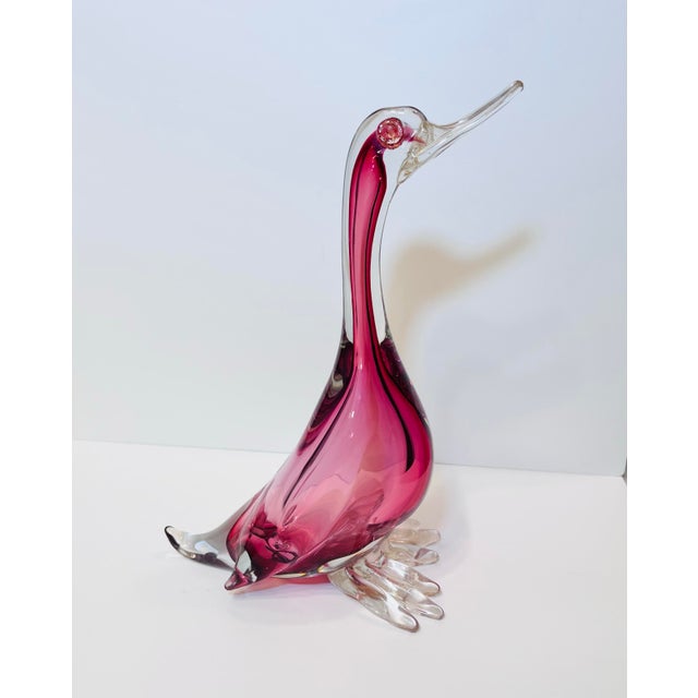 Mid-Century Modern 1960s Vintage Murano Attributed Barbini Glass Duck/Bird - Cranberry With Gold For Sale - Image 3 of 8