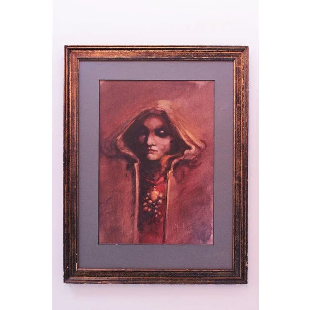 Art Nouveau Style Painting, 1984, Gouache, Framed For Sale - Image 3 of 3