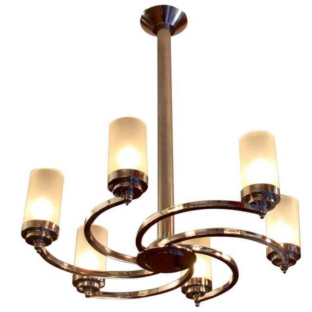 Art Deco Glass Six-Arm Ceiling Lamp, 1930s For Sale - Image 11 of 18