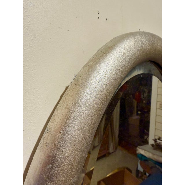 Silver Antique Beveled Silver Leaf Oval Mirror For Sale - Image 8 of 11