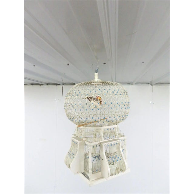 White Shabby Chic Twisted Wire & Wood Birdcage For Sale - Image 8 of 8