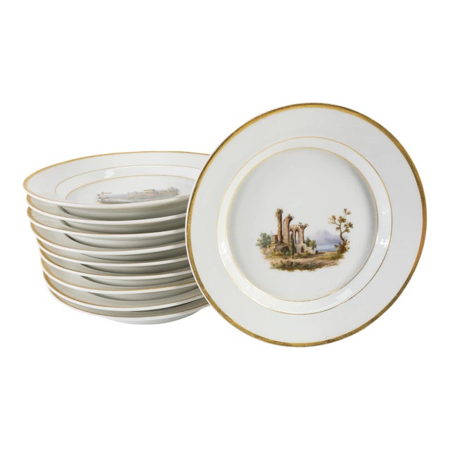 Set of 10 Berlin Kpm Scepter Marked Lanscape Bread Plates For Sale