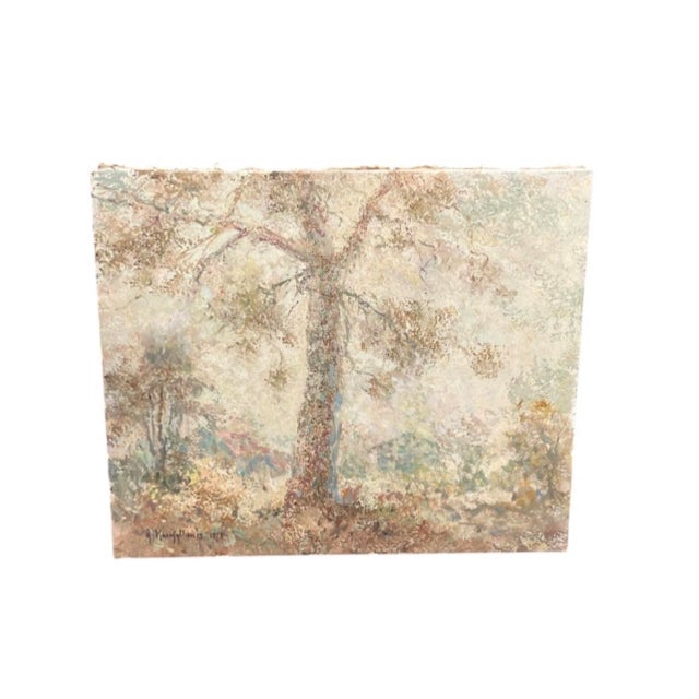 1950s 1950s Painting: Woodland Landscape With Centered Tree and Impressive Texture For Sale - Image 5 of 12