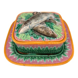 George Jones Majolica Sardine Box on Pink Ground, English, English, Ca. 1870 For Sale