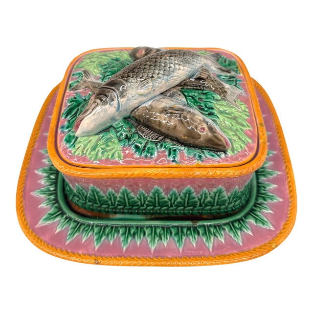 George Jones Majolica Sardine Box on Pink Ground, English, English, Ca. 1870 For Sale