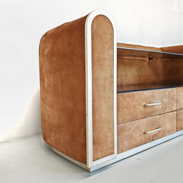 Vintage Space Age Chest of Drawers in Suede with Glass Shelf, 1970s For Sale - Image 9 of 18