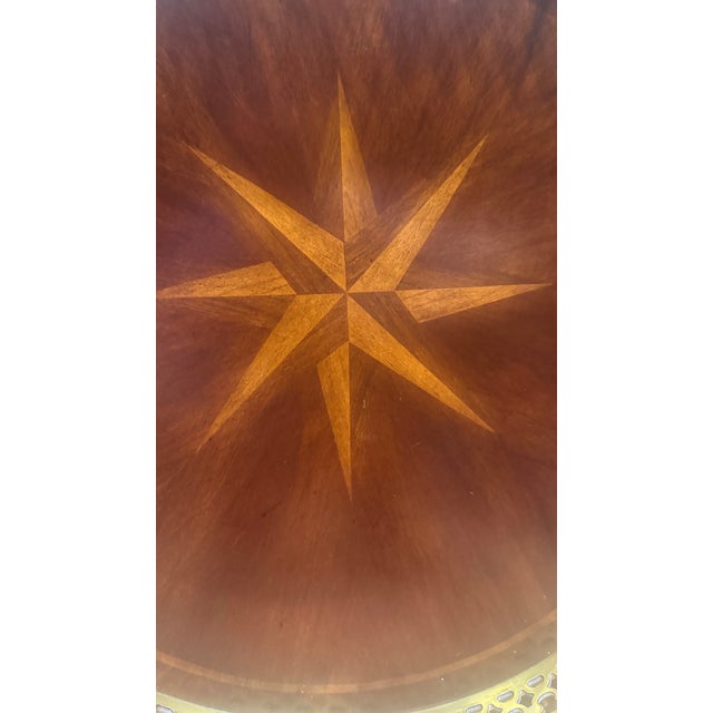 Regency Style Round Mahogany Accent Table With Brass Gallery & Compass Star Top For Sale - Image 11 of 11