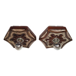 Vintage Wall Lamps in Brown-Beige Ceramic by Pan, 1970s, Set of 2 For Sale