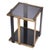 Contemporary square side table combining a geometric structure in stainless steel and iron with brushed brass and black...