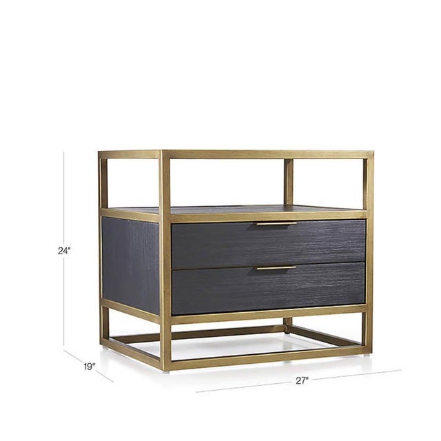 Crate & Barrel Modern Black & Gold 2-Drawer Nightstand / Bedside Table - Crate & Barrel For Sale - Image 4 of 6