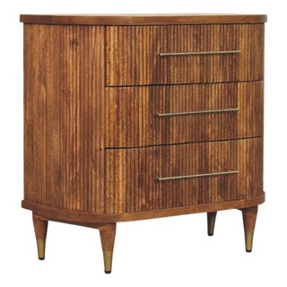 Ribbed Mango Wood 3-Drawer Chest With Brass Hardware For Sale