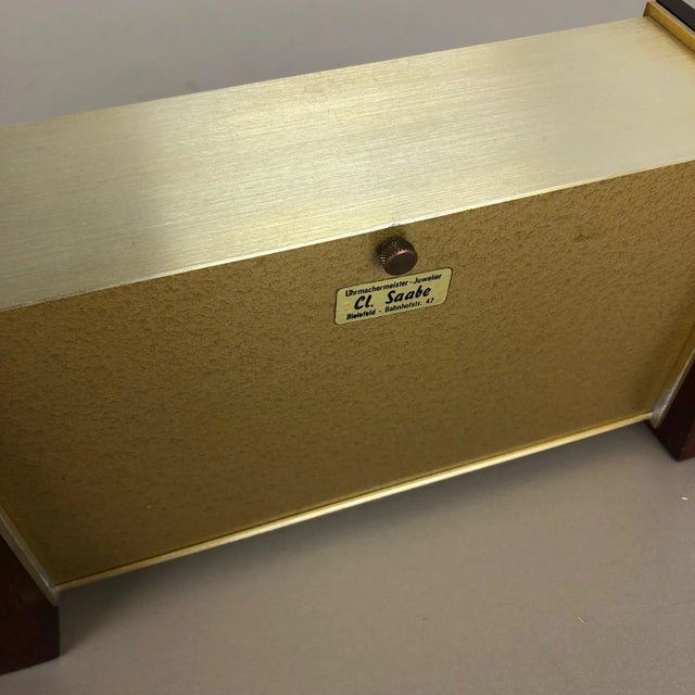 Vintage Modernist Wooden Teak Brass Table Clock from Dugena, Germany, 1960s For Sale - Image 11 of 16