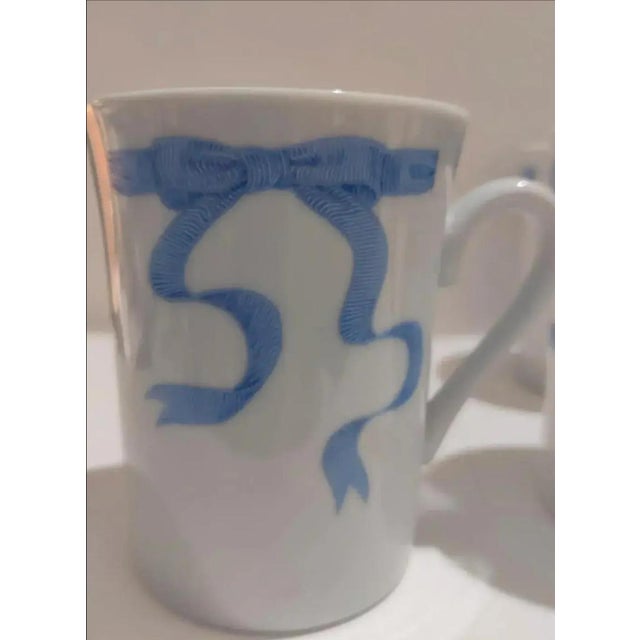 Vintage Neiman Marcus Trompe l'Oeil Blue Ribbon Porcelain Mugs- Set of 4 For Sale - Image 4 of 7