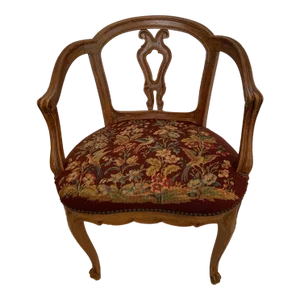 Antique French Walnut Salon Chair With Lovely Needlepoint Seat