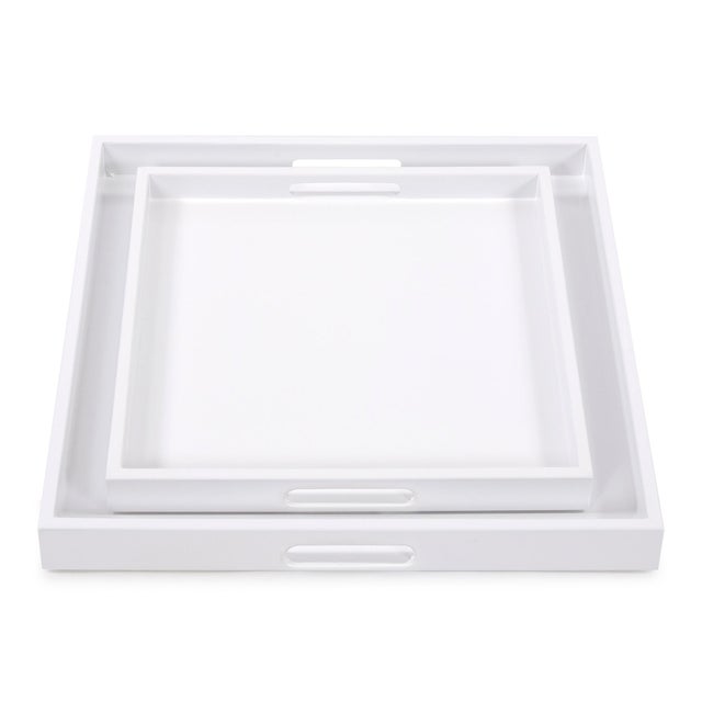 2020s White Lacquer Square Wood Tray Set For Sale - Image 5 of 10