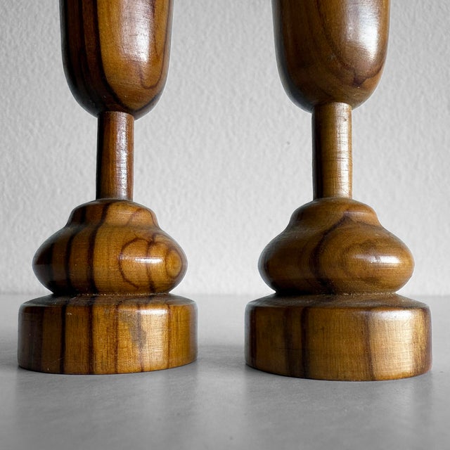 Mid 20th Century Mid 20th Century Handcrafted Zebrawood Candle Holders - Set of 2 For Sale - Image 5 of 8