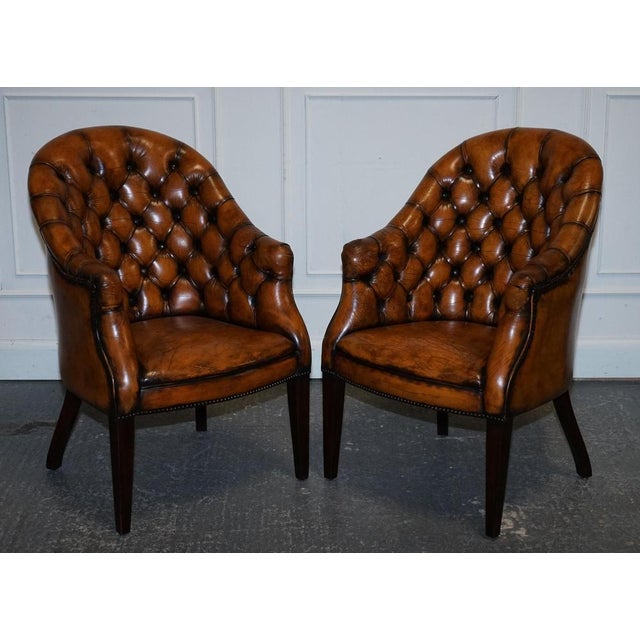 Vintage English Chesterfield Chairs in Hand Dyed Leather, Set of 4 For Sale - Image 4 of 18