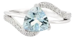 Trillion Cut Aquamarine Bypass Statement Ring Size 7