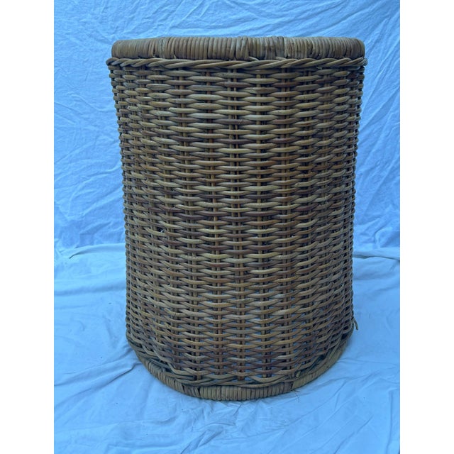 California Coastal Chic Rattan Wicker Round Table With Glass Top For Sale - Image 9 of 9