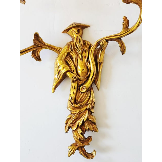 Bronze Vintage Chinoiserie Dore Bronze Wall Sconces-a Pair For Sale - Image 8 of 16
