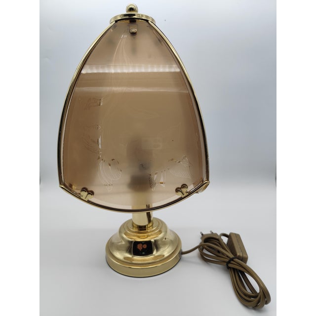 Vintage Star Light Brass Petal Table Lamp with Tinted Glass Shades, 1970s For Sale - Image 4 of 9