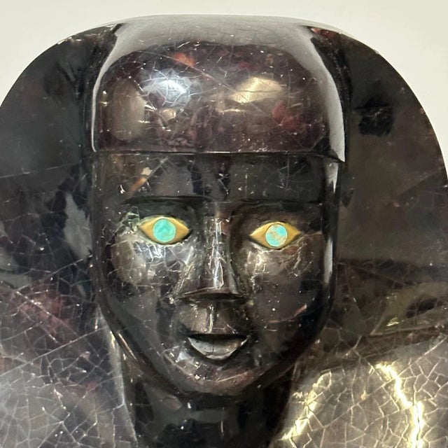 Bone Pair of Maitland Smith Tessellated Egyptian Seated Sphinxes, Entryway For Sale - Image 7 of 12