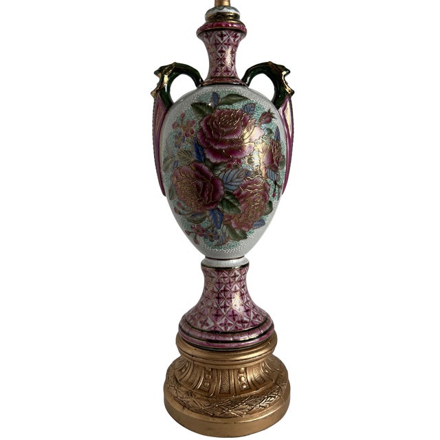 Japanese Vintage Japanese Moriage Floral Porcelain Vase Table Lamp For Sale - Image 3 of 16